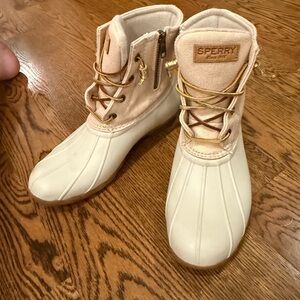 Sperry Cream and Tan Duck Boots